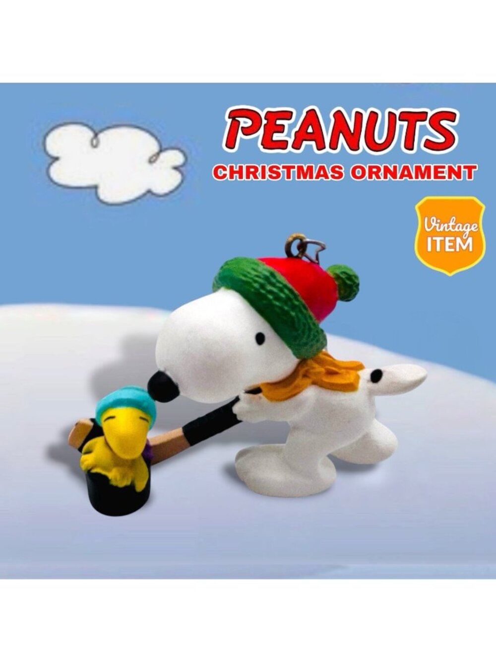 1972 Hallmark Ornament Peanuts Gang Snoopy Woodstock Hitting The Ice Hockey